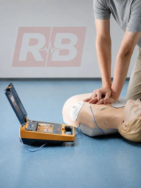 Hartmassage oefenen op een reanimatiepop met een AED-trainer